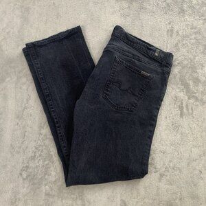7 For All Mankind Jeans Men 38x31 Standard Black Denim Straight Button Fly *Flaw